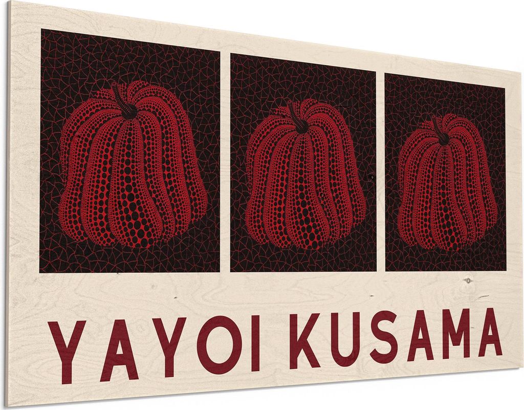 DEQORI Holzbild 100x50 cm 'Kusamas Kürbisritual' Bild auf Holz Wandbild Kunstdruck