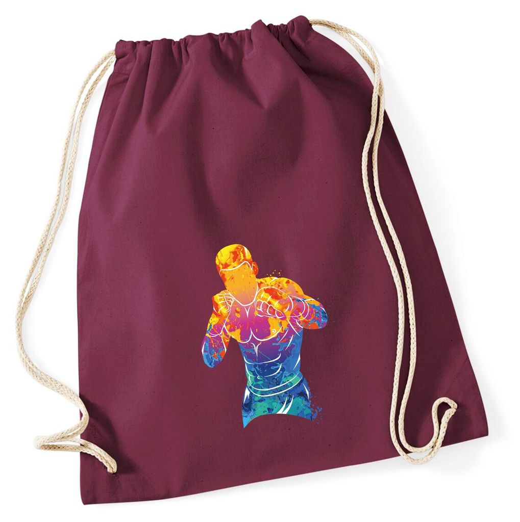 Huuraa Turnbeutel Boxer Spieler bunte Silhouette 12 Liter Burgundy Baumwolle Rucksack Geschenkidee
