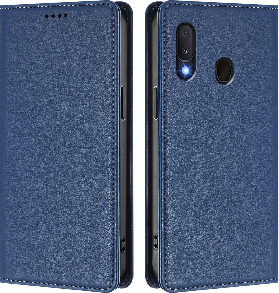 Handyhülle für Samsung Galaxy A20E / A10E, Kunstleder Klapphülle Stoßfeste Magnetische Hülle mit Ständer Dunkelblau