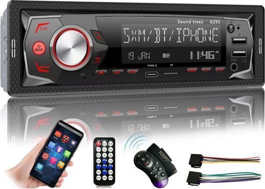 Bluetooth 5.0 Autoradio, FM-7-Farbdisplay-Stereo-Radio mit MP3-Player, App-Steuerung, 2 USB-/Type-C-/AUX-/SD-Kartenanschlüsse