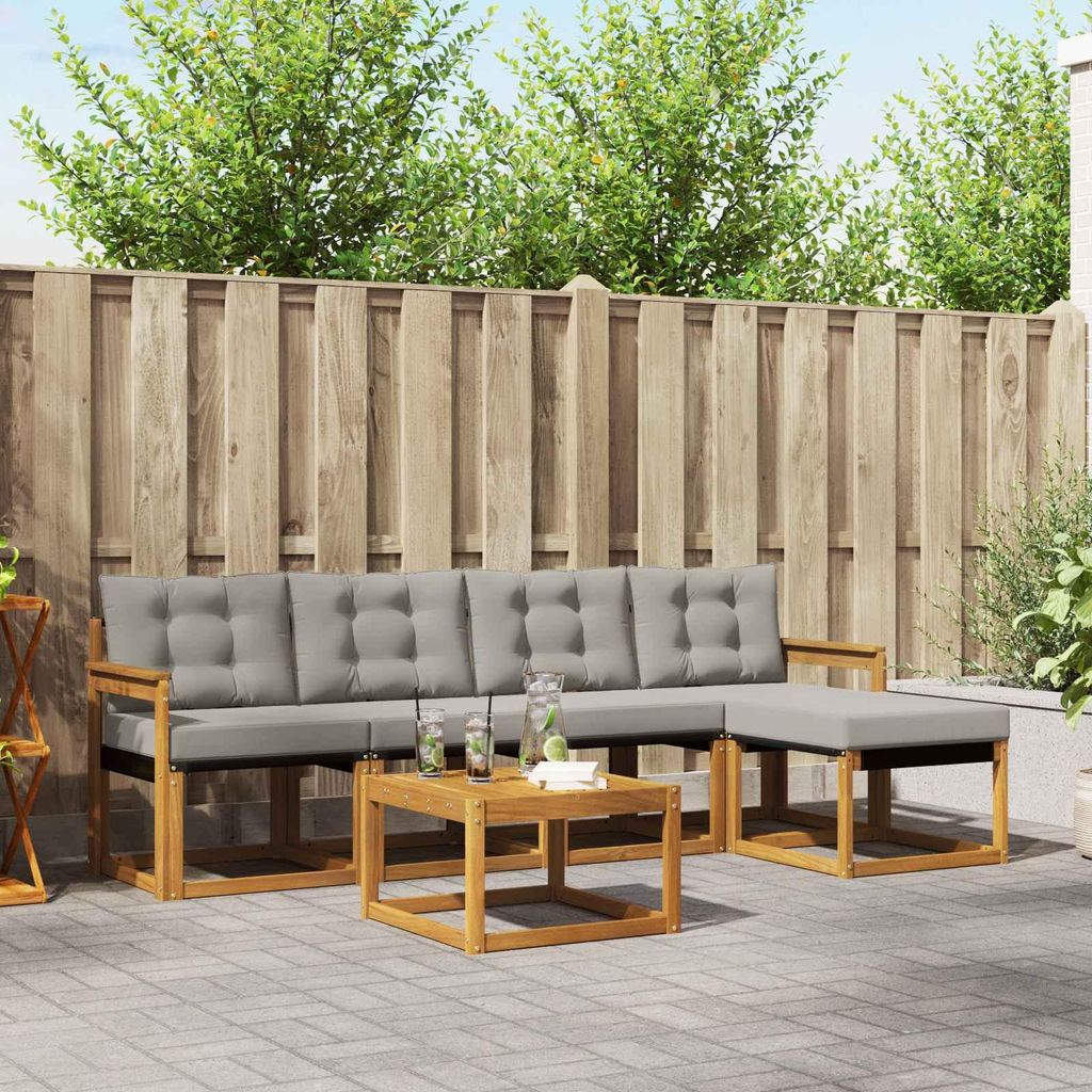 (Robust Möbel)Outdoor-Sofagarnitur - CLORIS - Balkonmöbe/Sitzgruppe - mit Kissen 6 pcs - Moderne Design - Natürlich und Hellgrau - Gartensof...