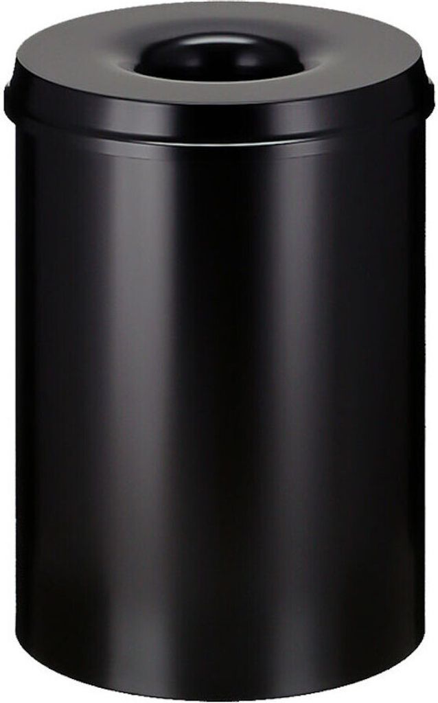 Selbstlöschender Papierkorb & Abfallsammler aus Metall | 30 Liter, HxØ 47x33,5cm | Schwarz