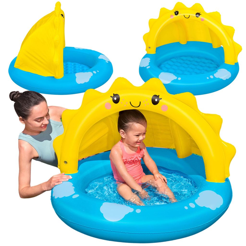Gartenpool mit UV-Schutzdach, aufblasbarer Kinderpool, 26 l, 101 × 97 × 71 cm