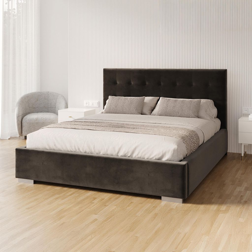FDM Bett GRACE Trinity 120x200 cm Polsterbett mit Lattenrost aus Metall Bettkasten Stauraumbett Samt schwarz