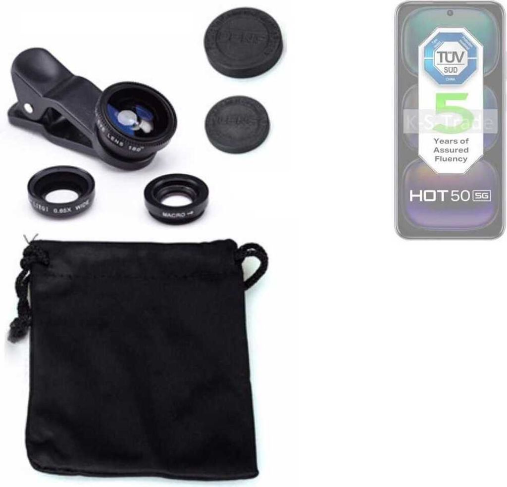 K-S-Trade Smartphone Kamera Linsen Set Kompatibel mit Infinix Hot 50 5G 3in1 Clip-On Kamera Adapter Macro Weitwinkel FishEye Fischauge Objektiv Linse