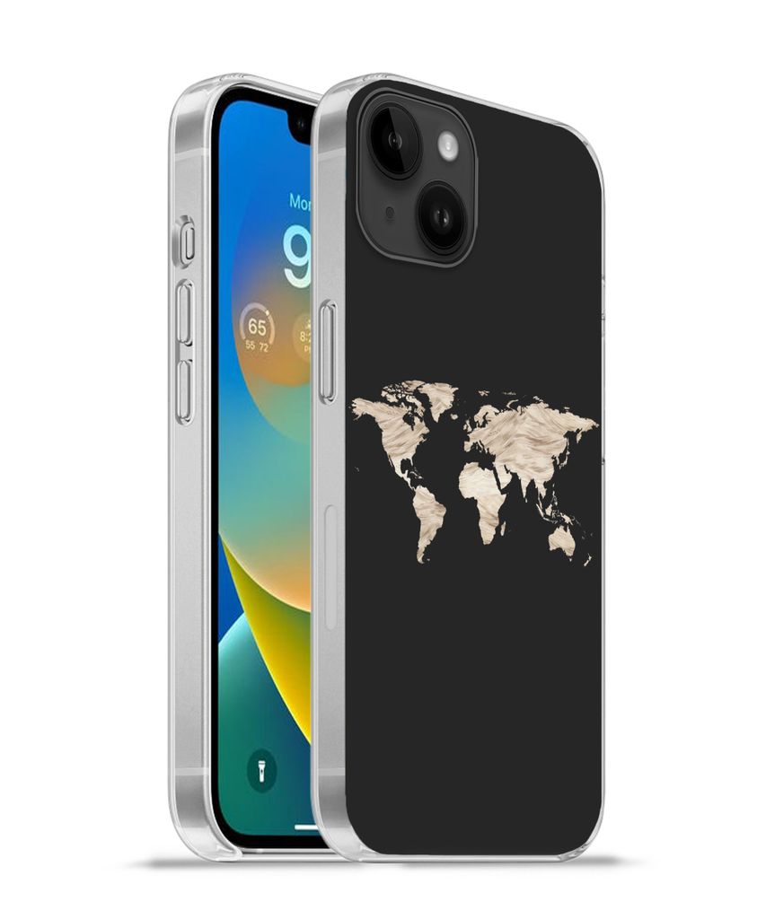 MuchoWow Handyhülle Schutzhülle Hülle für Apple iPhone 14 Plus - Soft case Weltkarte - Heu - Braun Silikon Softcase Handy Hülle - Abbildung