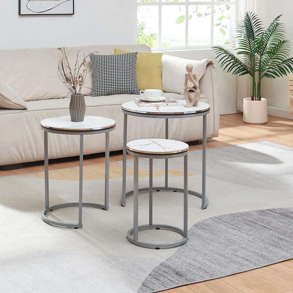 Set de 3 tables 'Bornholm' en marbre, blanc Image du produit 
