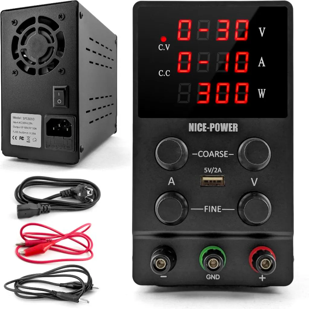 Source d'alimentation stabilisée réglable 30V 10A avec port USB