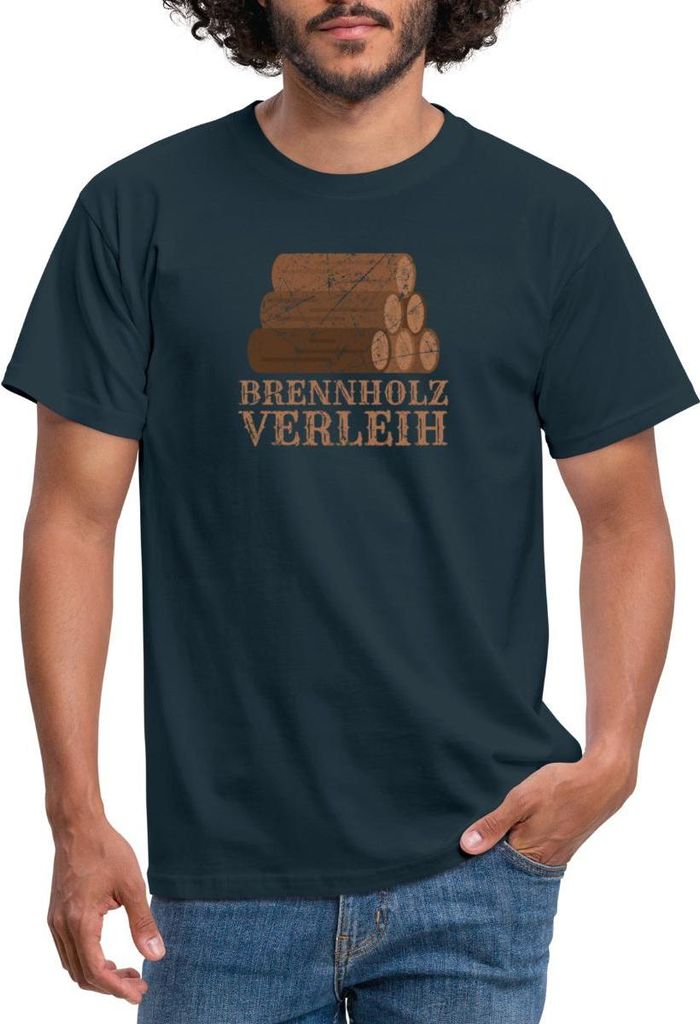 Spreadshirt Brennholz Verleih Feuerholz Männer T-Shirt, XXL, Navy