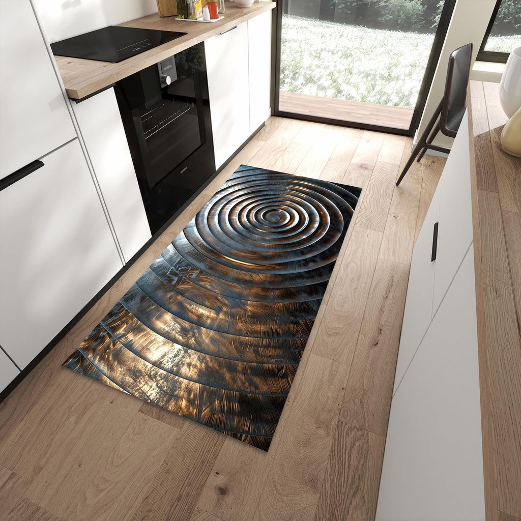 Küchenteppich 90x180cm rutschfest & abwischbar PVC Läufer - Metallische Spiralen