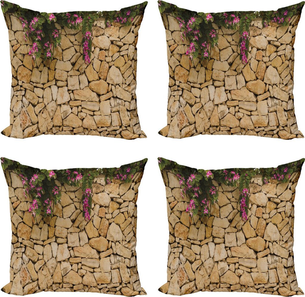 ABAKUHAUS Ziegelwand Kissenbezug Set (4 Stück), Blooming Bauhinia Orchid, Moderner Doppelseitiger Digitaldruck, 40 cm x 40 cm, Beige Dunkelgrün M...