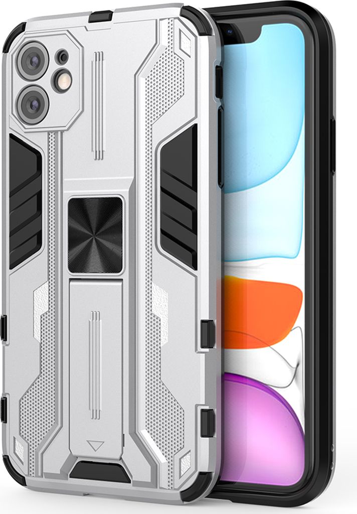 iPhone 11 Hülle, Dual Layer PC TPU Bumper Stoßfest Ständer Schutzhülle für iPhone 11 Silber
