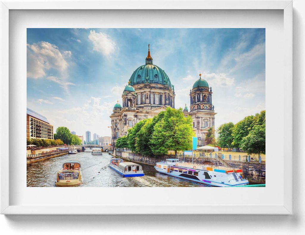 Berliner Dom Deutschland– Wandbild mit Rahmen – Gerahmtes Bild – Wanddekoration – 70x50 cm – Schwarz Rahmen