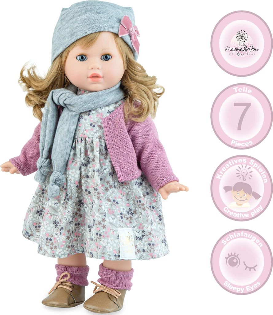 Puppe Hannah mit Hinweisen zum Hersteller, 7-teiliger Bekleidung, Kreatives Spielen und Schlafaugen