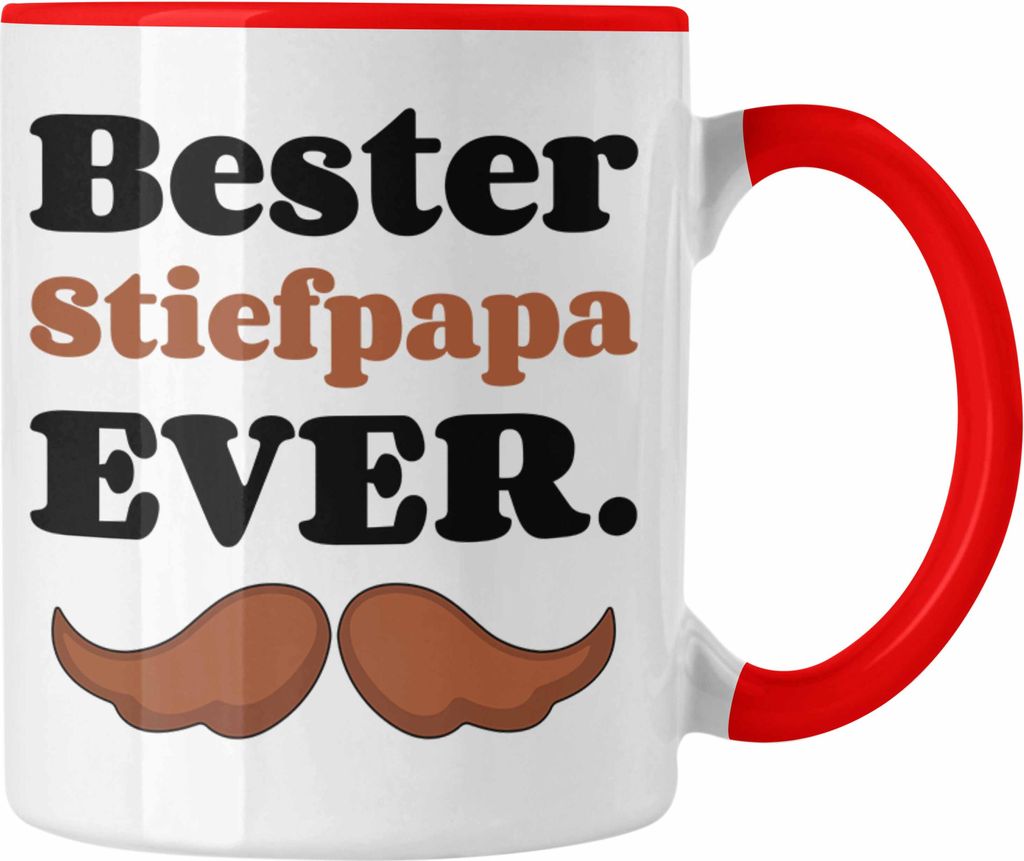 Trendation - Bester Stiefpapa Ever Geschenk Tasse Stiefvater mit Spruch Vatertag Geburtstag Vatertagsgeschenk (Rot)