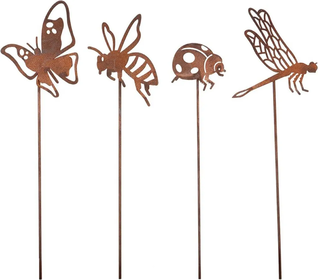 Décoration de Jardin Insectes Métalliques Set 4 Pièces Style Rustique