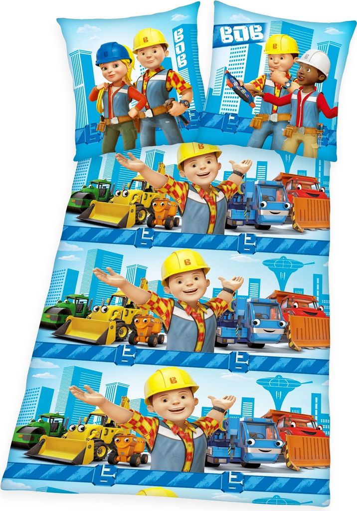 Herding Biber Flanell Kinder Bettwäsche 2 tlg. 135x200cm Bob der Baumeister Baustelle