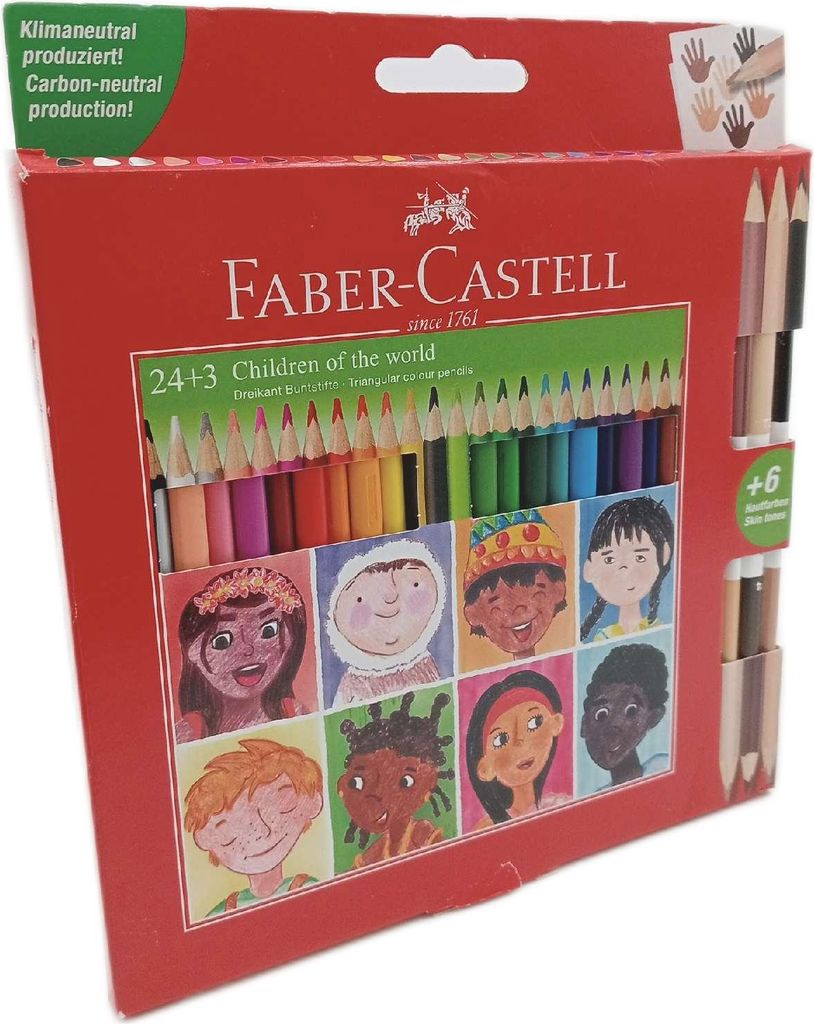 Faber-Castell 511515 Buntstifte Set dreikant 27 teilig inkl. Bicolor Hautfarben Stifte-Set Standard Farben