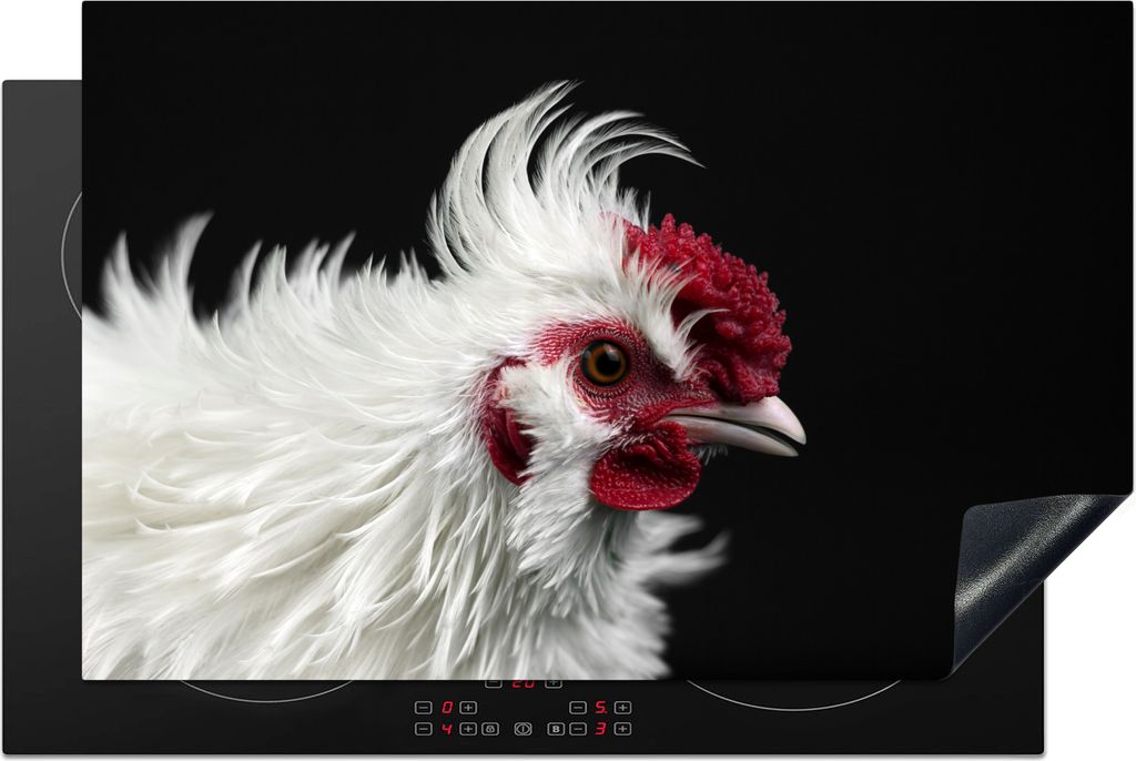 KitchenYeah Herdabdeckplatte Huhn - Vogel - Schwarz , 80x52cm, Küche Deko, Glaskeramikfeld Herdabdeckung, Abdeckplatte fùr Kochfeld