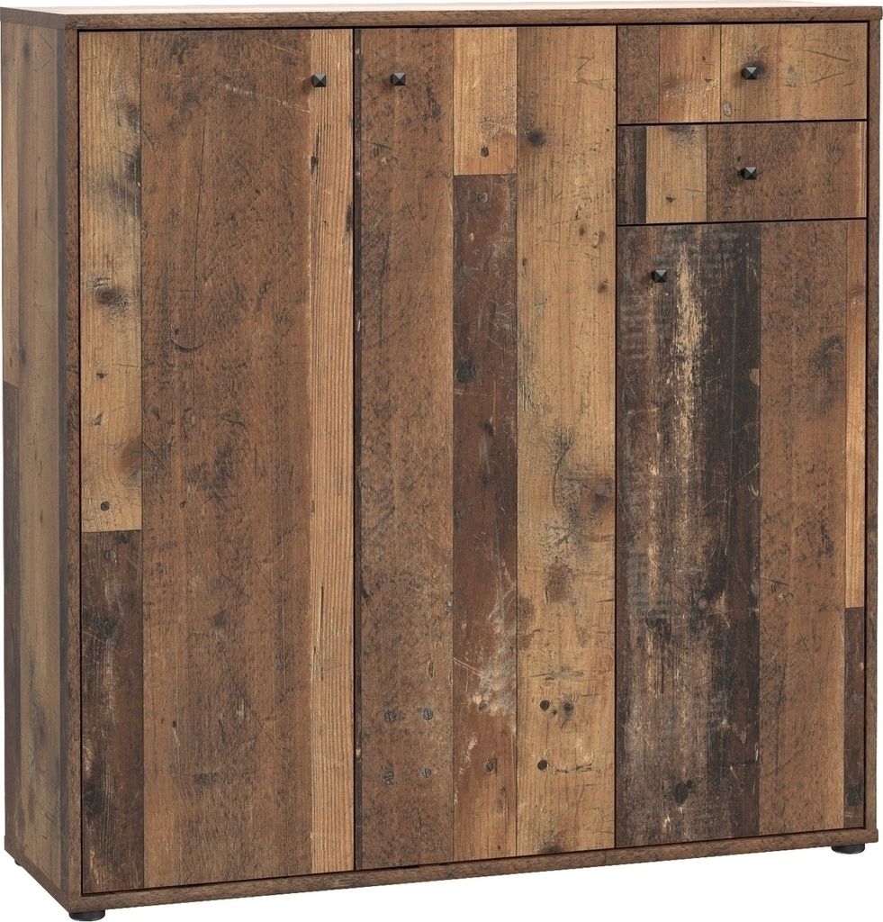 Sideboard >TEMPRA2< 3 Türen, 2 Schübe, Old-Wood Vintage Nachbildung - 108,8x111,1x34,8cm (BxHxT)
