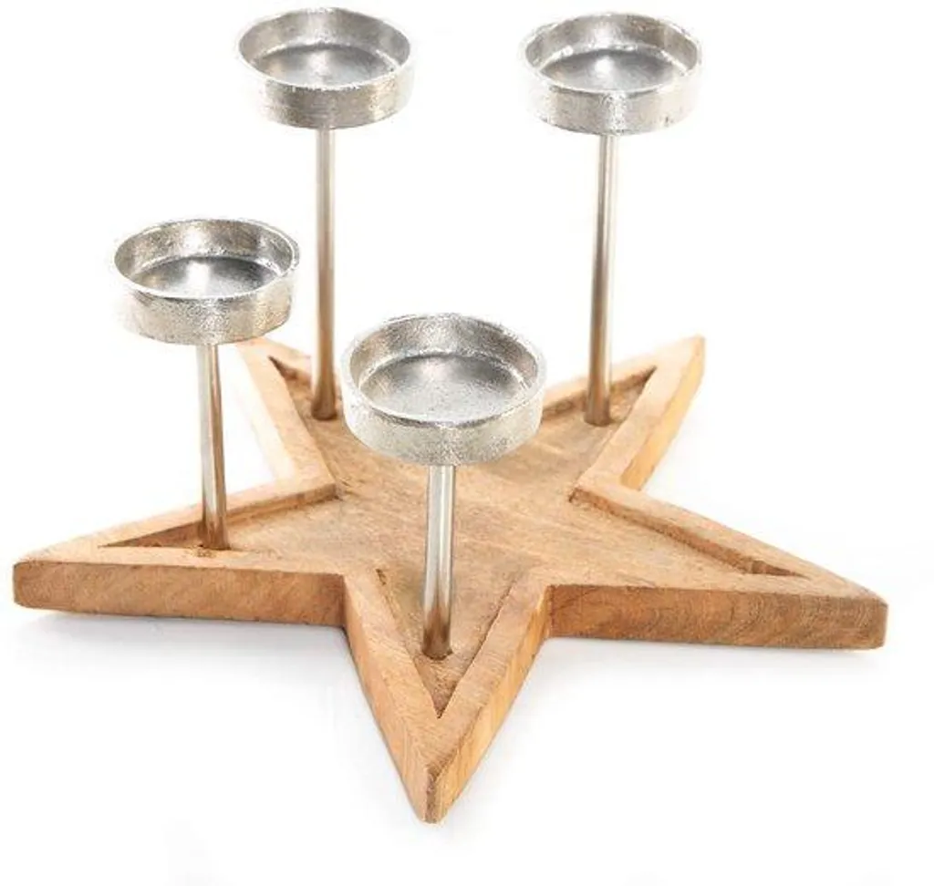 Bougeoir Étoile de Noël en bois et métal 30 cm - Décoration de Table