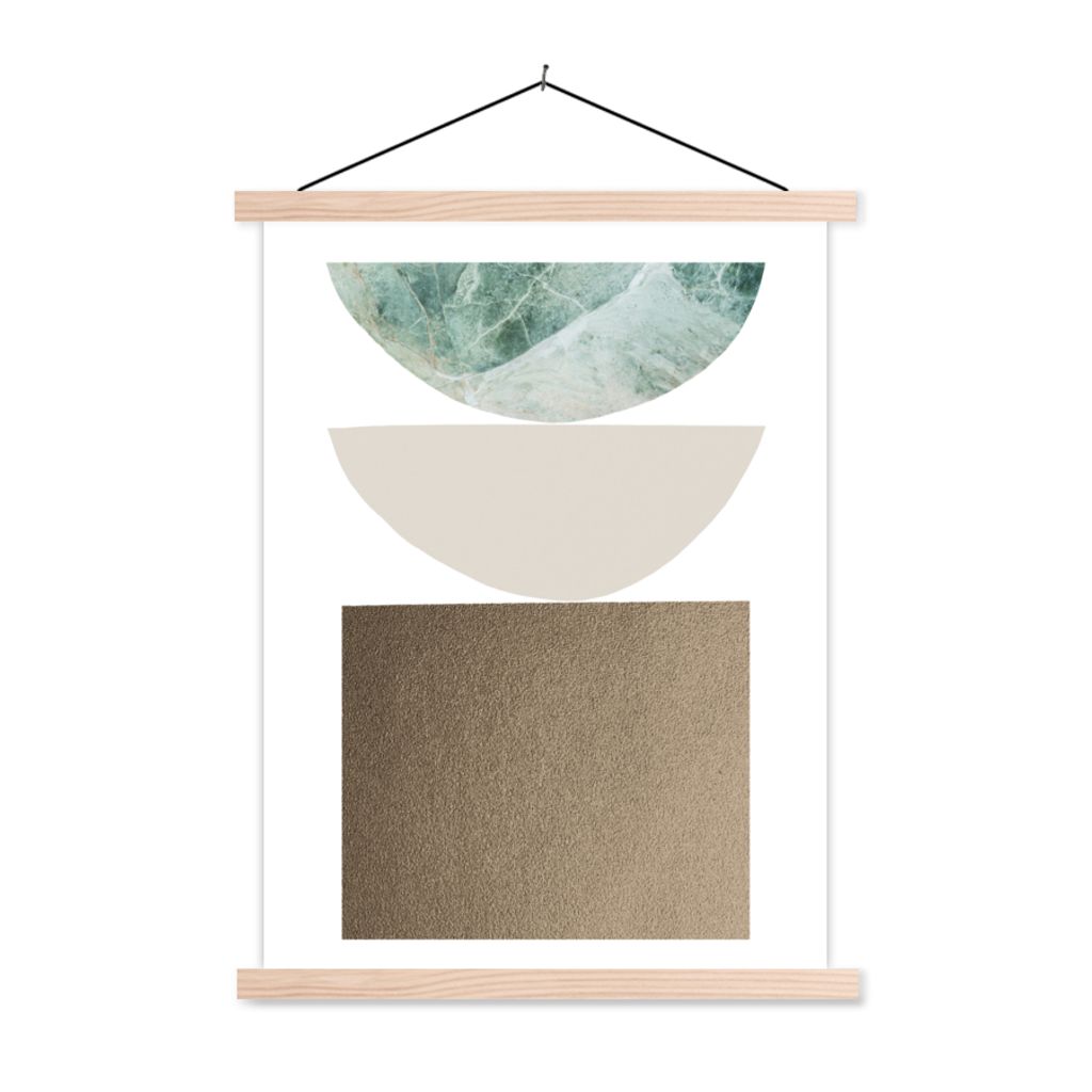 MuchoWow Textilposter Geometrische Formen - Minimalismus - Pastell 60x80 cm mit holzfarbenen Rahmen - Wandbild
