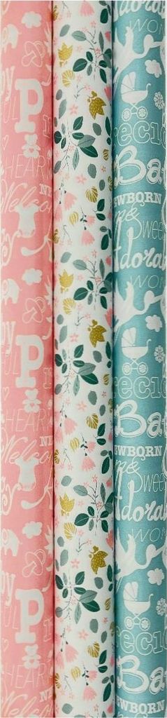 Baby Geburt Sortiment Babyparty Geschenkpapier Junge & Mädchen - 200 x 70 cm - 3 Rollen