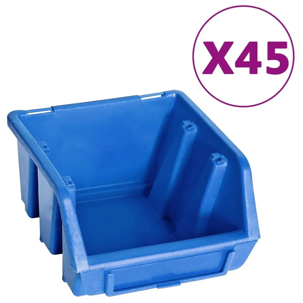 vidaXL Ensemble de 48 bacs à bec empilables avec panneaux muraux bleu noir