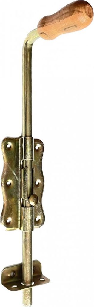 BKshop | Türriegel - 120x60 mm - Gelb Verzinkt - Für Türen und Schränke - Torriegel - WRG 120 - Rundbolzen - Griff aus Holz