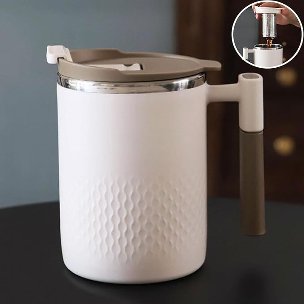 Teetasse mit Teesieb, isolierter Becher mit Griff, Kaffee-Thermosbecher mit Filter und Deckel, 450 ml, 304 Edelstahl, PP-Kunststoff-Thermosbecher (...