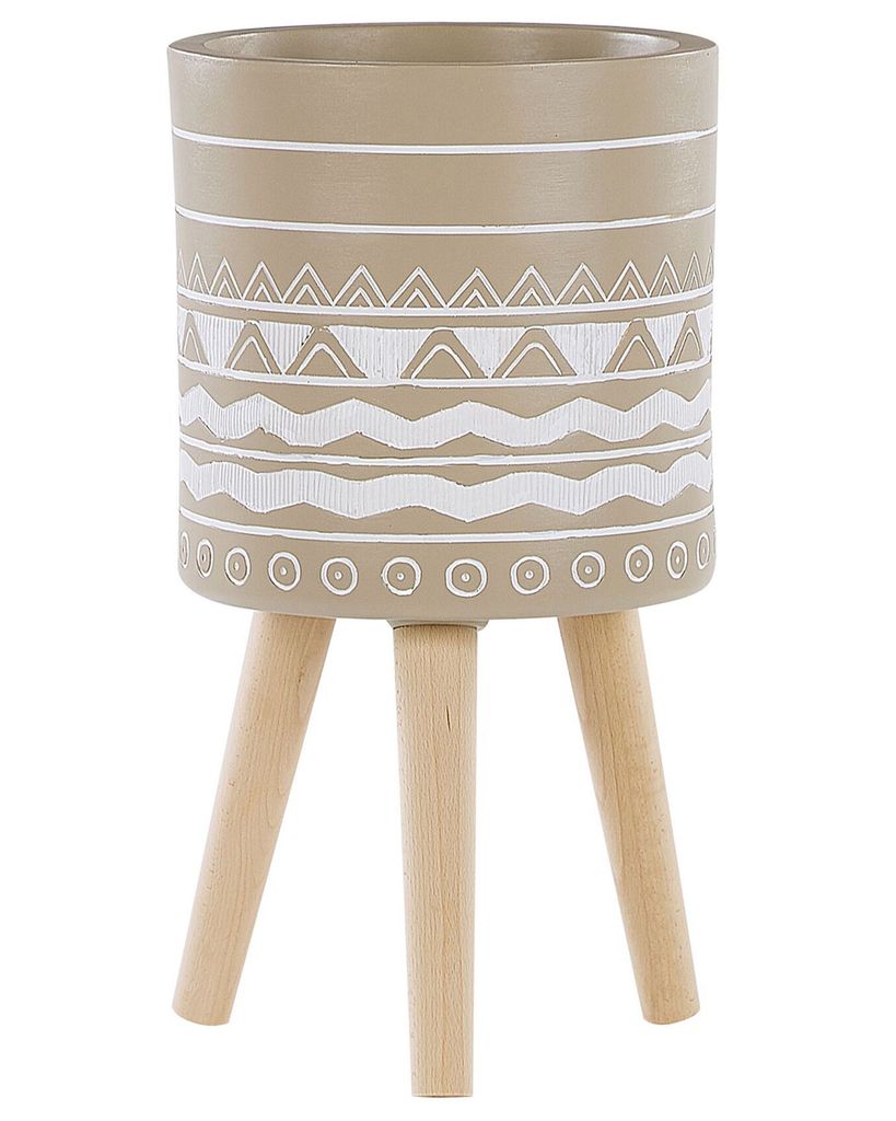 BELIANI Pot de fleurs beige magnésium ⌀ 25 cm pieds en bois Image du produit 