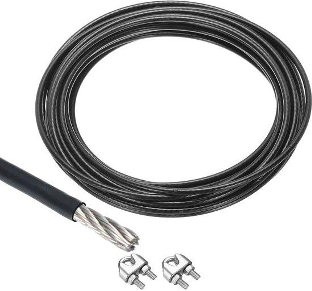 Edelstahlseil 10m x 5mm schwarz mit Spannschloss und Schraubspindel