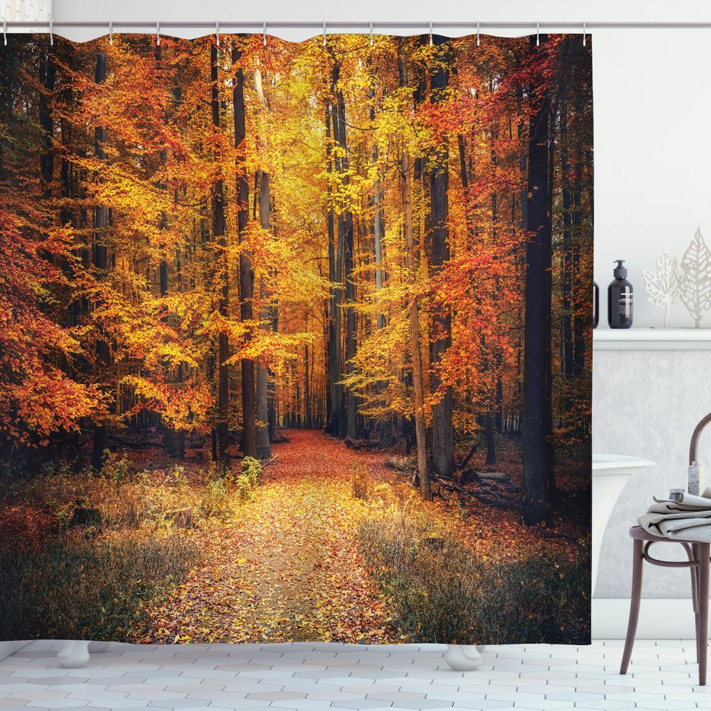 ABAKUHAUS Herbst Duschvorhang, Vivid Blatt Pflanze Eco, Wasser Blickdicht inkl.12 Ringe Langhaltig Bakterie und Schimmel Resistent, 175 x 240 cm, O...