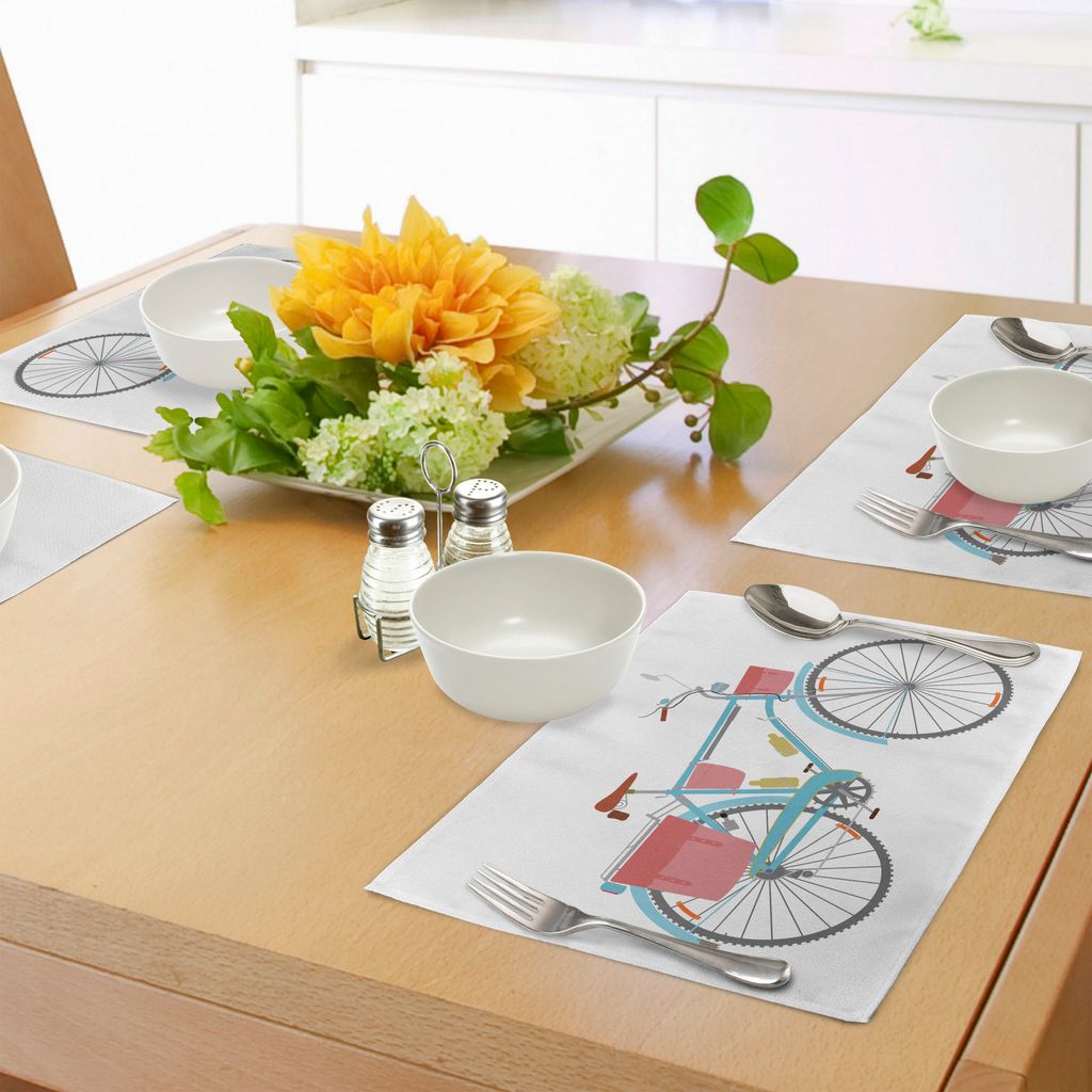 ABAKUHAUS Fahrrad Platzmatten, Klassisches Tourenrad mit Umwerfer und Satteltaschen Gesunde, aktive Lifestyle-Reise, Tiscjdeco aus Farbfesten Stoff...