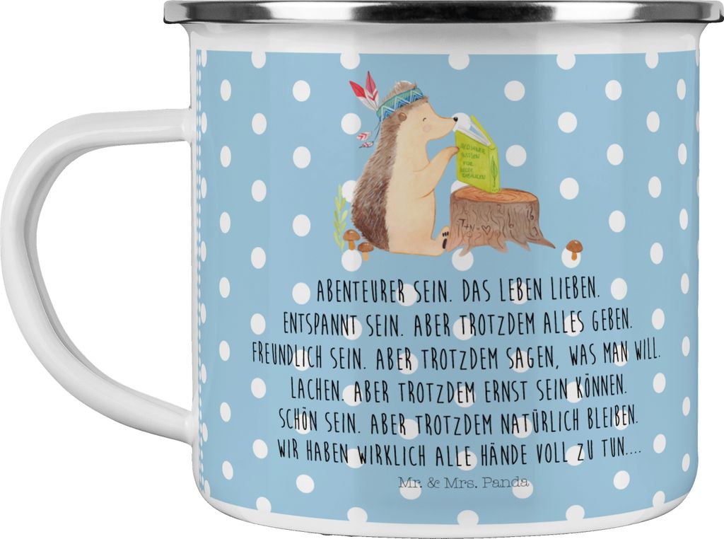 Mr. & Mrs. Panda Pott Igel Federschmuck - Blau Pastell - Geschenk, Teetasse, Emaille Becher, Abenteuer, Camping, Lagerfeuer, Indianer, Tiere, Tasse...