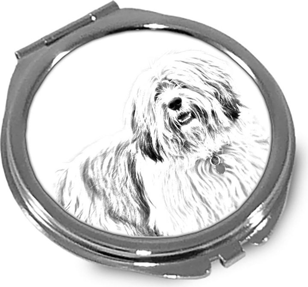 Polnischer Niederungshütehund, PON - Taschenspiegel mit Hund, personalisierter Taschenspiegel, kompakter Spiegel mit Art-Dog-Logo