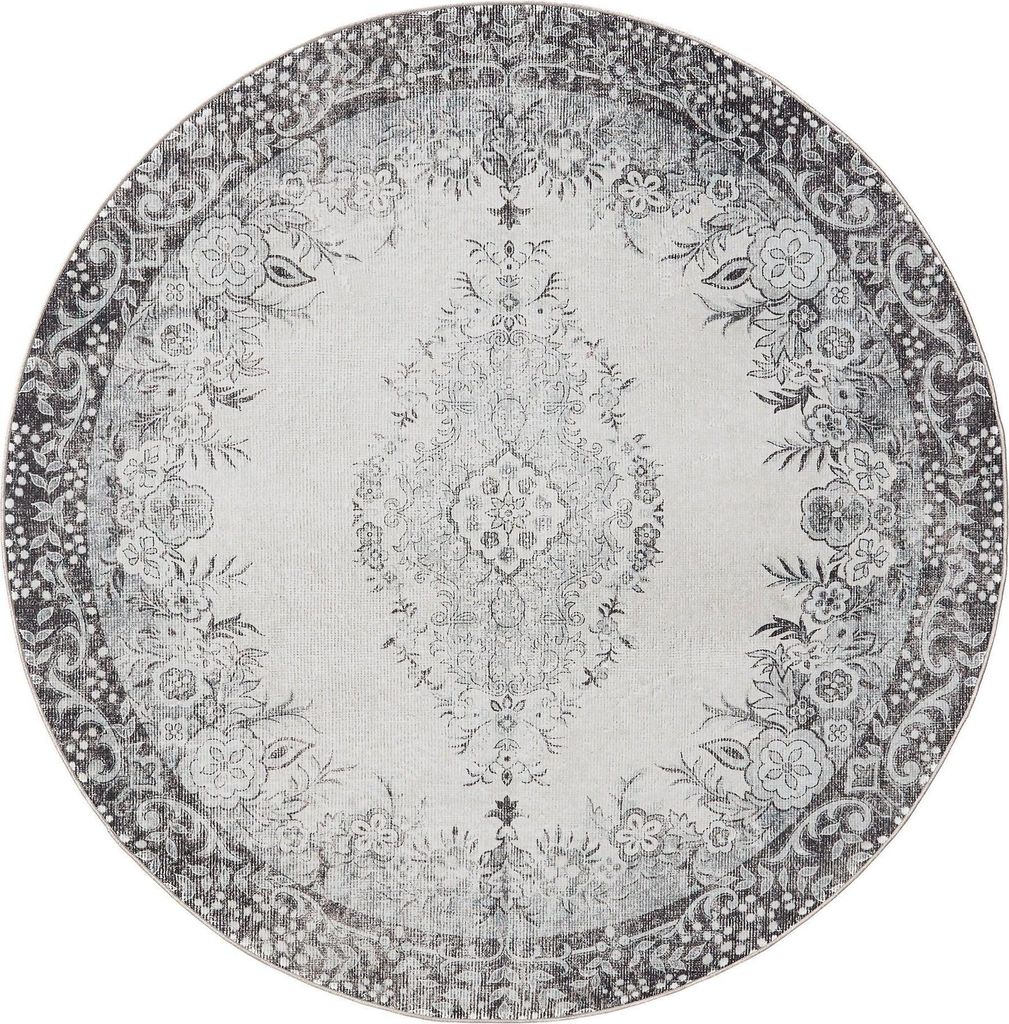 benuta Waschbarer Vintage Teppich George Schwarz/Grau ø 160 cm rund Wohnzimmerteppich Schlafzimmer weich orientalisch