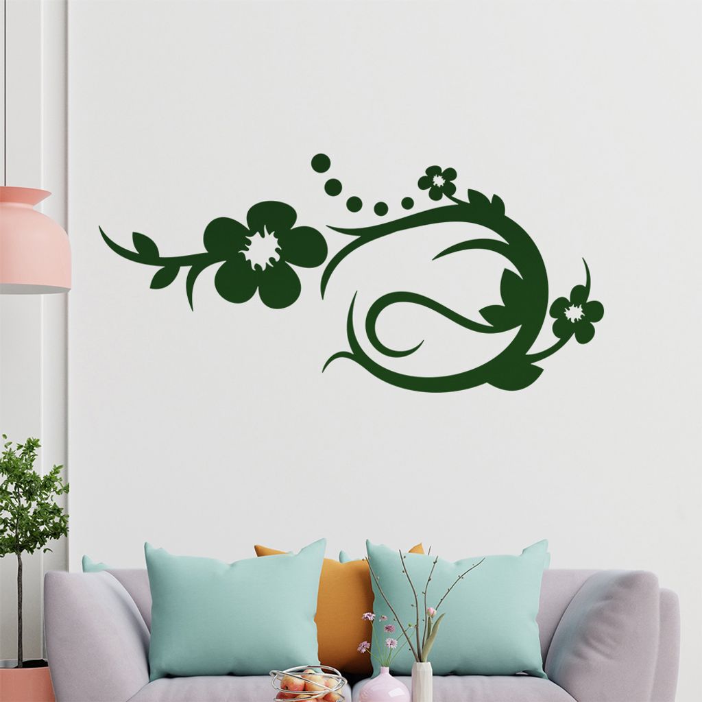 Blume - Linien Punkte Wandtattoo in 6 Größen - Wandaufkleber Wall Sticker - Dekoration, Küche, Wohnzimmer, Schlafzimmer, Badezimmer