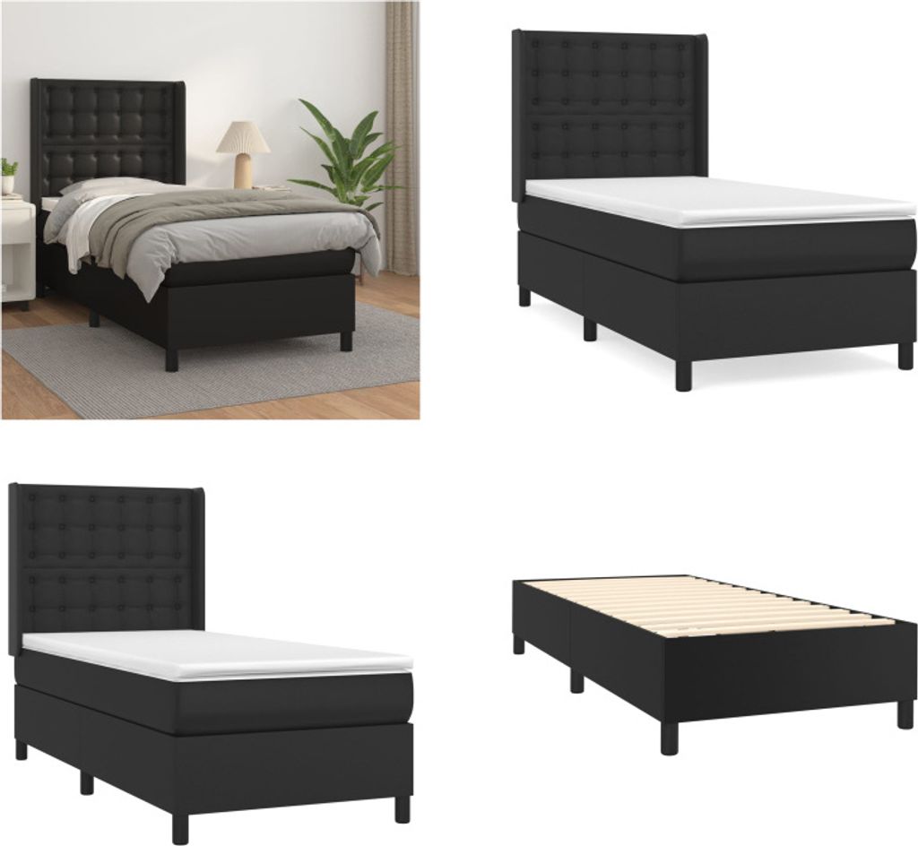 vidaXL Boxspringbett mit Matratze Schwarz 90x200 cm Kunstleder - Boxspringbett - Boxspringbetten - Bett - Schlafzimmermöbel