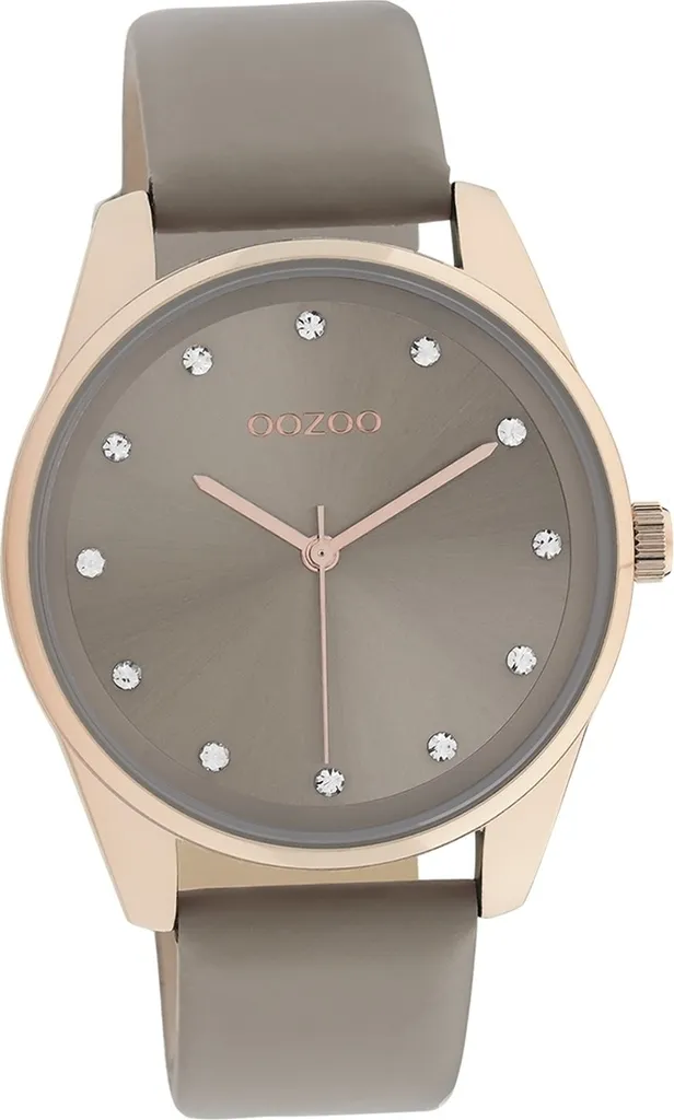 Montre analogique femme Oozoo bracelet cuir gris taupe élégante et sobre