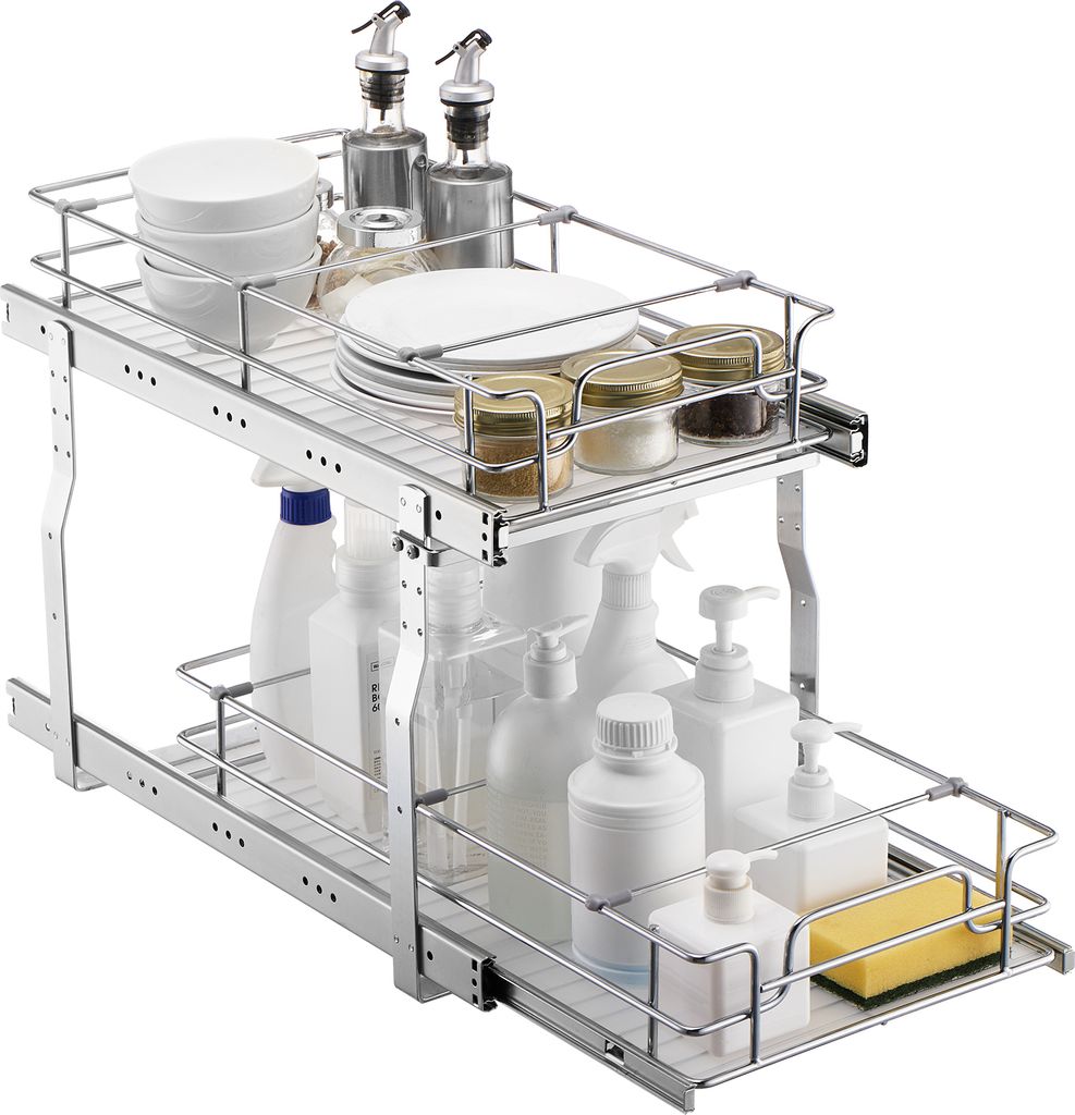 SucceBuy 12" B x 21" T Ausziehbarer Schrank-Organizer, robuste ausziehbare Vorratsregale. Ausziehbare Schubladen aus verchromtem Stahl für die Auf...