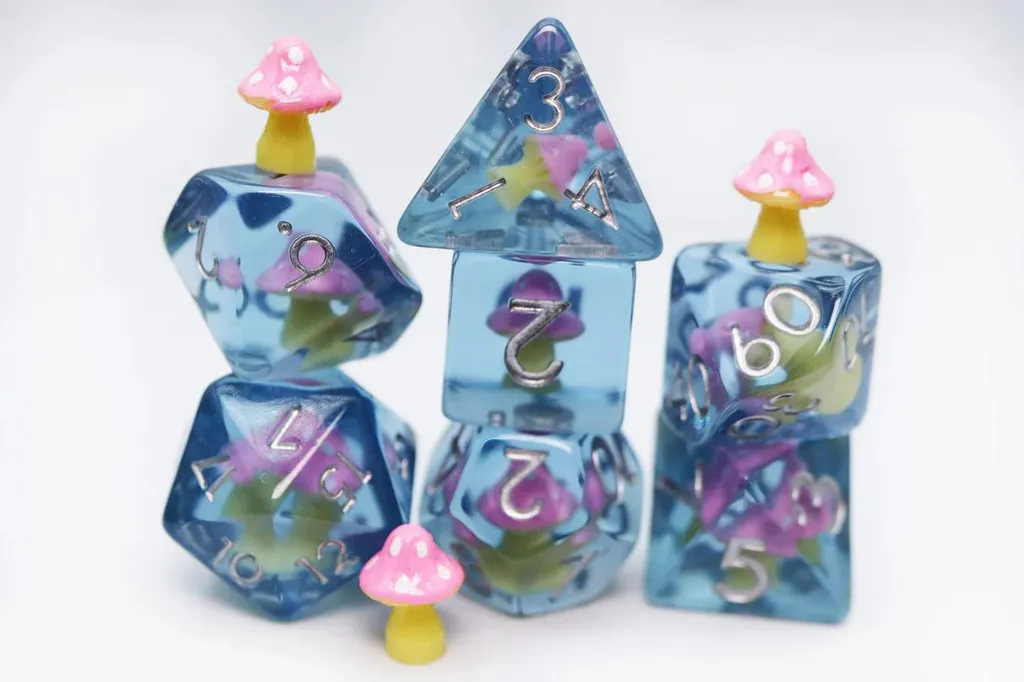 Jeu de dés RPG Champignon Rose en résine de haute qualité Foam Brain