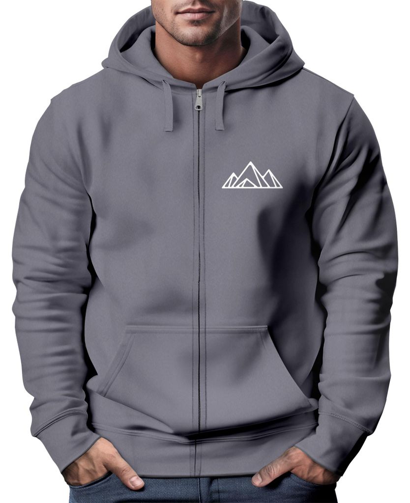 Sweatjacke mit Kapuze Wandern Berge Line-Art Print Aufdruck Motiv Zipjacke Männer Fashion Streetstyle Neverless Polygon 2 convoy grey XS