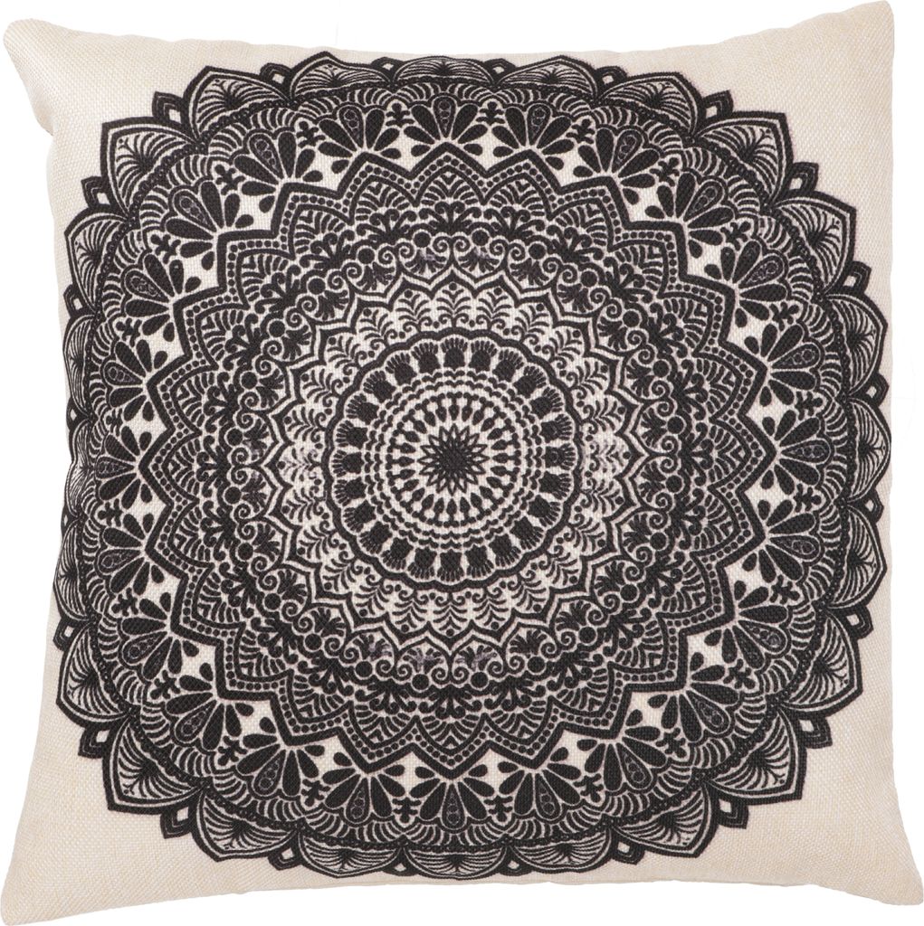 Ethno Kissenhülle, Boho Kissenbezug - Mandala 4, Schwarz, Viskose,Baumwolle, 40*40*0,5 cm, Zierkissen, Dekokissen, Sofakissen