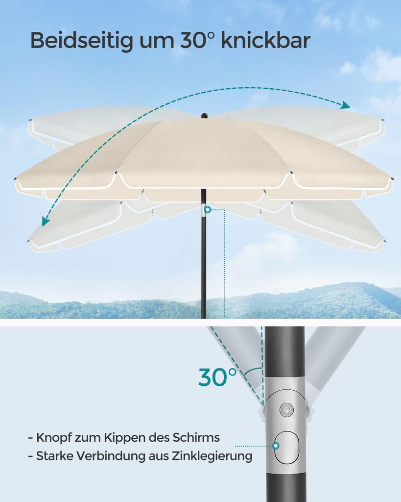 SONGMICS Sonnenschirm Ø 200 cm UPF 50+ mit Tragetasche Produktbild 3