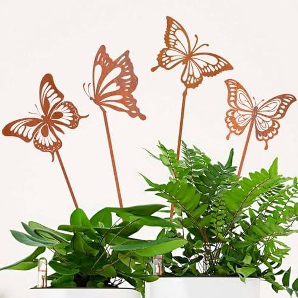 4er Set Gartenstecker Schmetterlinge Deko Rost - Gartenstecker Metall- Gartendeko Für Draußen Wetterfest - Gartendeko Rost, Blumenstecker Für T...