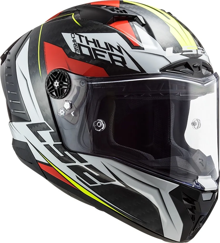 Casque LS2 FF805 Thunder Carbon Anti Fatigue Cervicale Blanc Rouge S