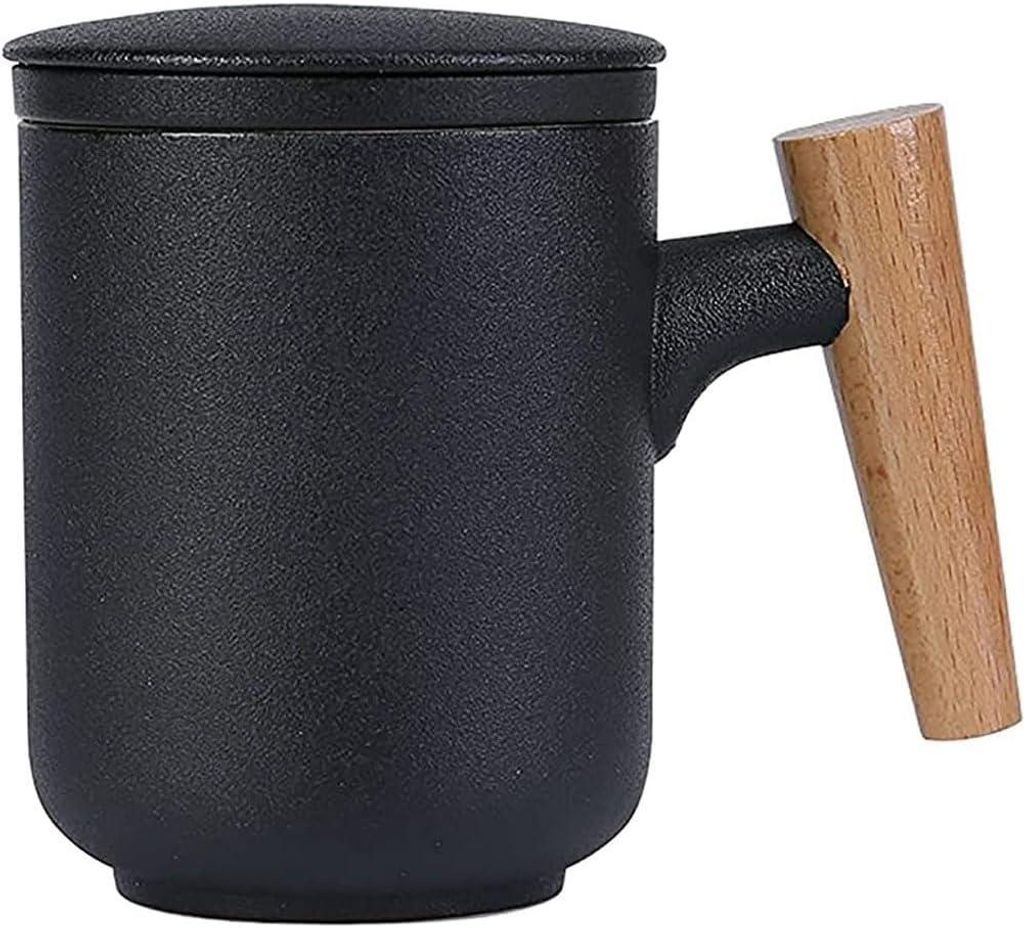 300-ml-Keramik-Teebecher, Holzgriff, matte Oberfläche, inklusive Teesieb