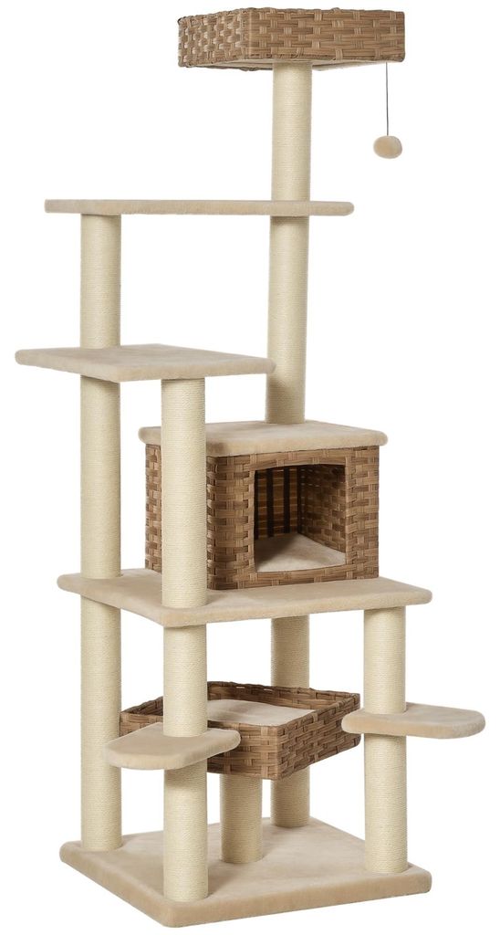 Árbol para gatos PawHut de ratán con cueva para gatos y Imagen del producto 
