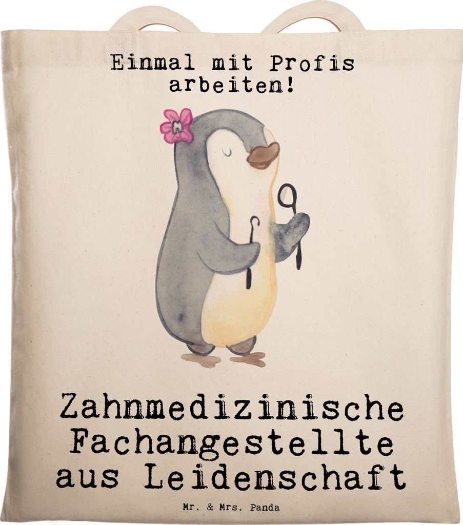 Mr. & Mrs. Panda Jutebeutel Zahnmedizinische Fachangestellte Leidenschaft - Transparent - Geschenk, Tote Bag, Einkaufstasche, Laptoptasche, Shoppin...